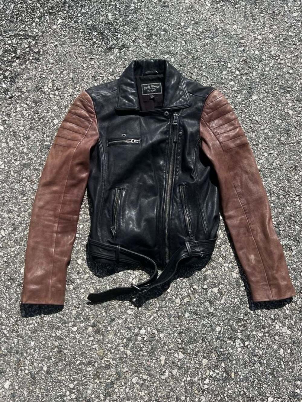 Lucky brand Womens 100% Lamb Leather Moto Leather Jacket Size Large Brown/Black